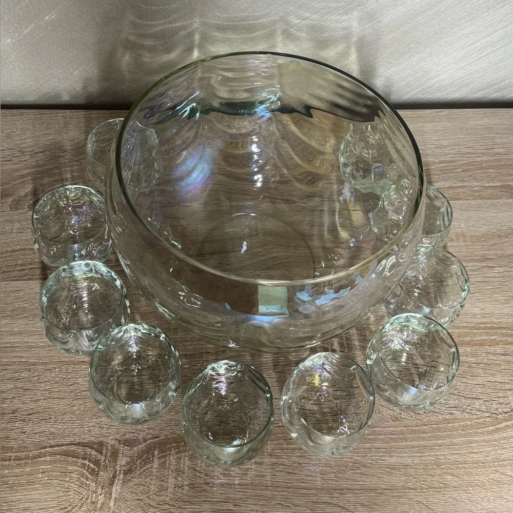 Iridescent Luster Punch Bowl & 10 Cups Mermaid Scales West Virginia Glass